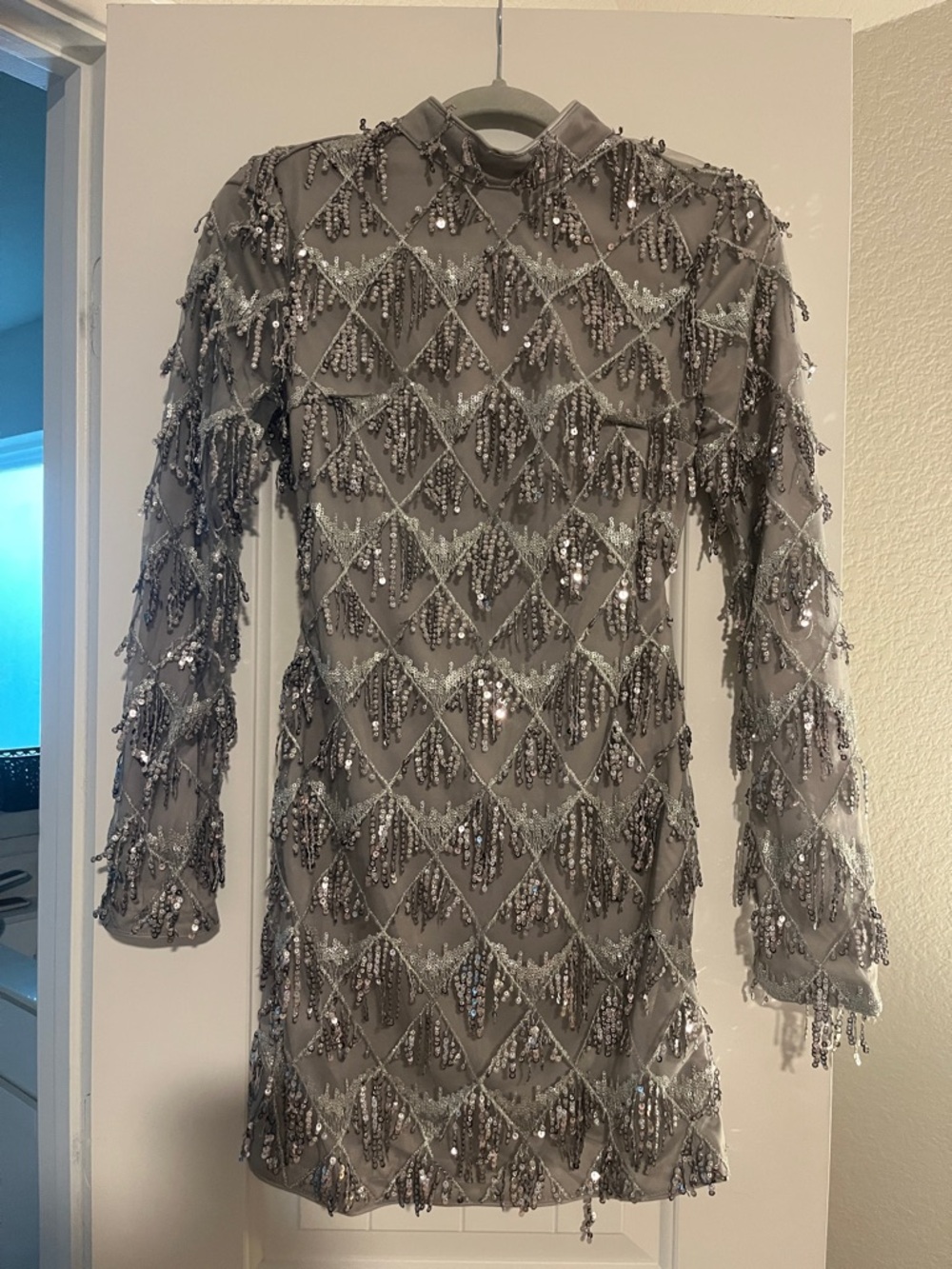 SHEIN Silver Sequin Fringe Mini Dress